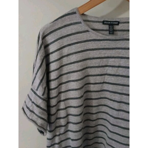 Eileen Fisher 100% Merino Wool Tunic Sweater Size Medium Gray Stripe S/S - Picture 3 of 7